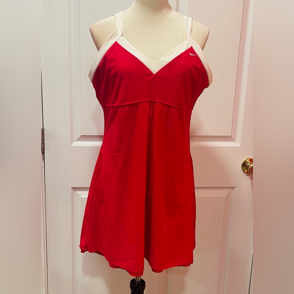 Nike Red and White Chemise with V-Neck Design